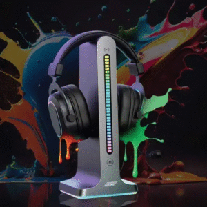 Porodo Gaming RGB Dynamic Sound Lighting Headphone Stand with Cable Storage 300mAh - Black